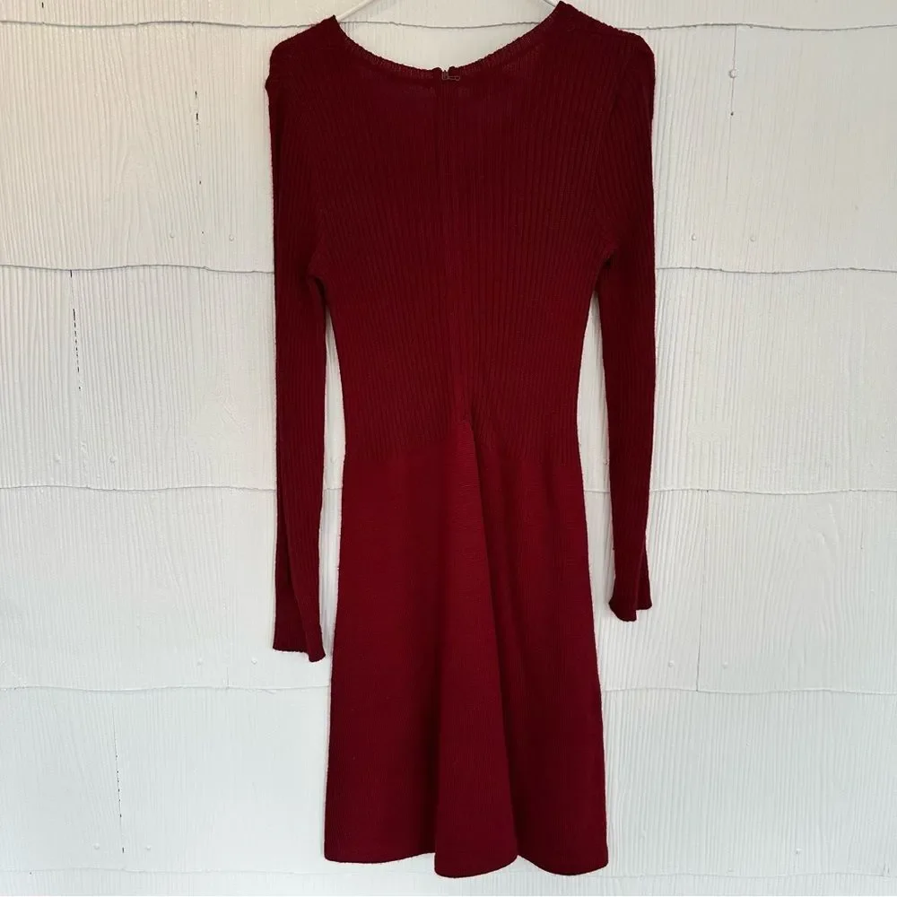 Damonette Made in Italy Vintage Maroon Red Sweater Skater Midi Dress Long Sleeve